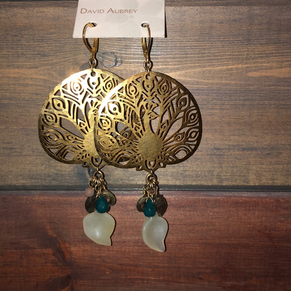 Peacock 🦚 dangle earrings. Handmade.